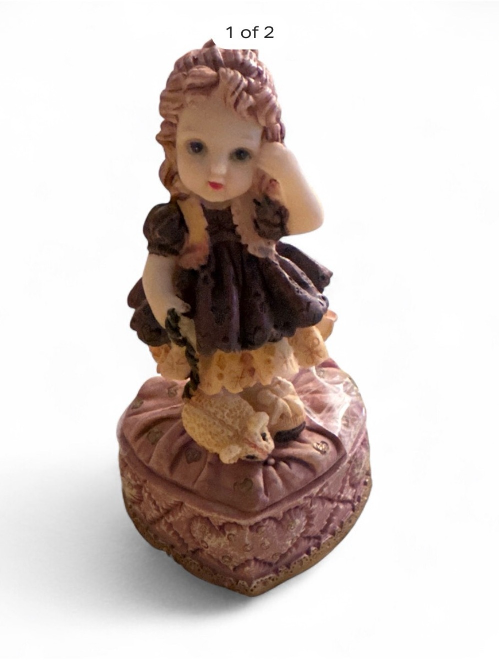 Heart Base Porcelain Girl trinket box in Brown and Cream